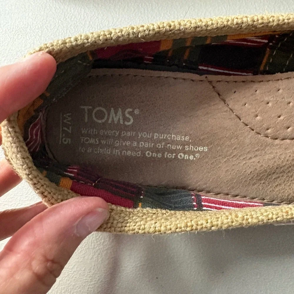 Toms Classic Alpargata Tan Burlap Slip On Shoes W7.5 Woven Flats Comfy